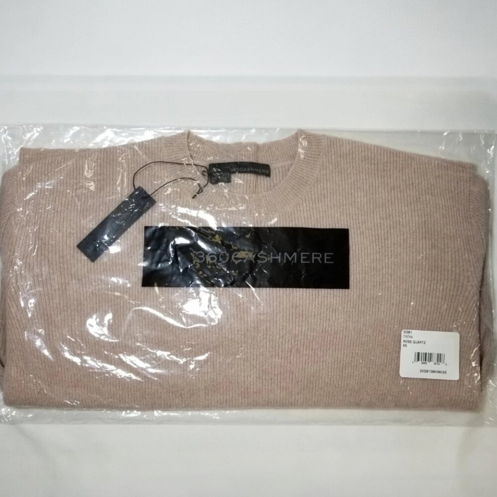 NWT 360 Cashmere Cynthia Ribbed Knit Crew Neck Cashmere Sweater Rose XS,S,M $288 - Picture 10 of 10